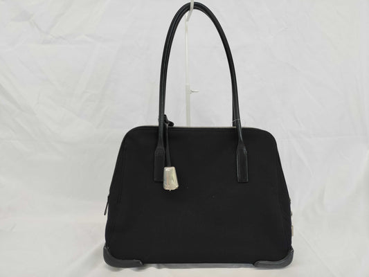 PRADA nylon tote bag, leather black tote bag