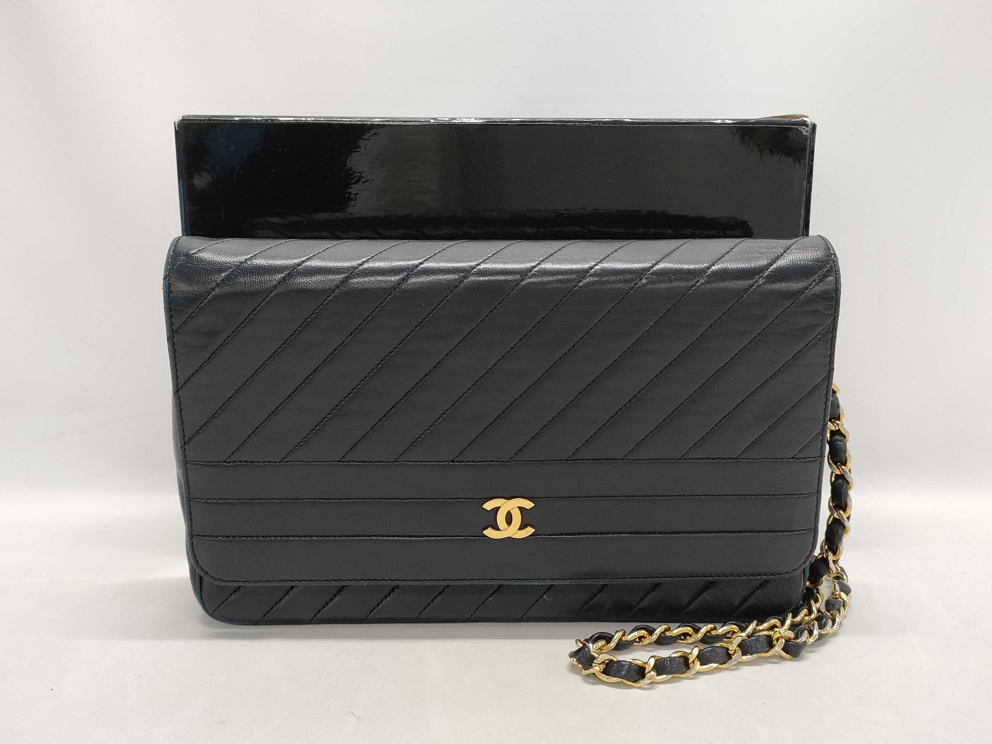 CHANEL Lambskin Mademoiselle/Push Lock/Chain Shoulder Bag