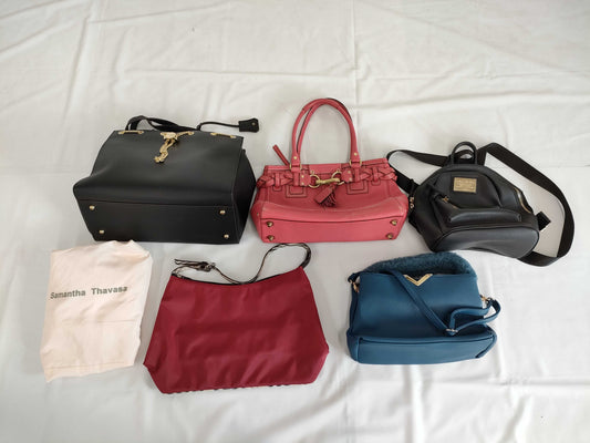 5-piece handbag set including Coach, Samantha Thavasa, Burberry, etc.