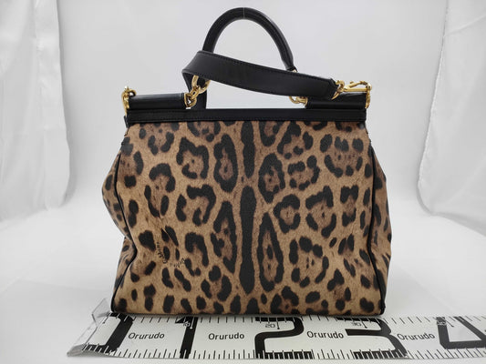 DOLCE & GABBANA Sicily Leopard Print 2-Way Handbag