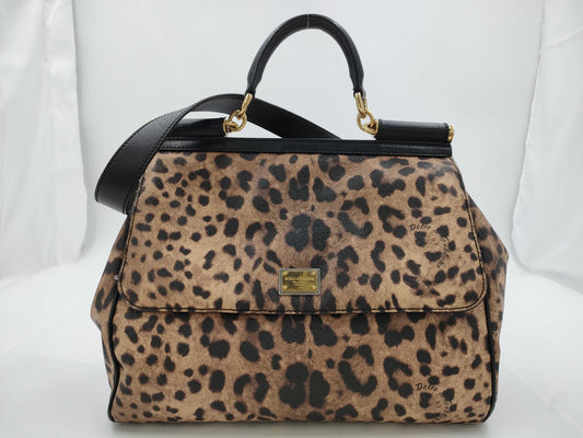 DOLCE & GABBANA Sicily Leopard Print 2-Way Handbag