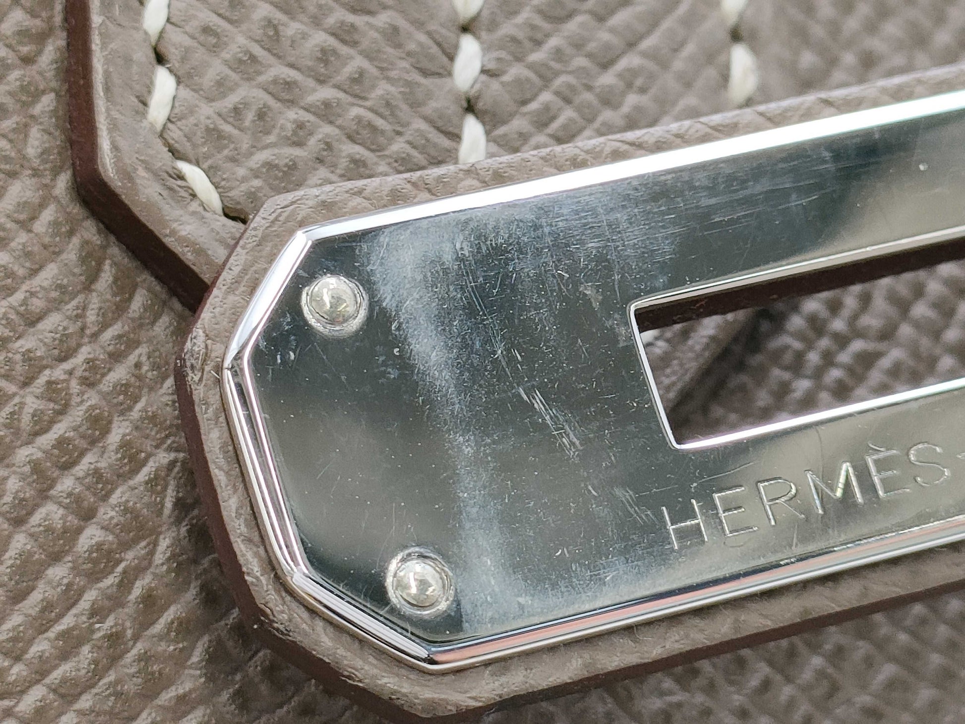 HERMES Birkin 30 Etoupe Epson Silver Hardware □Q Stamp Handbag