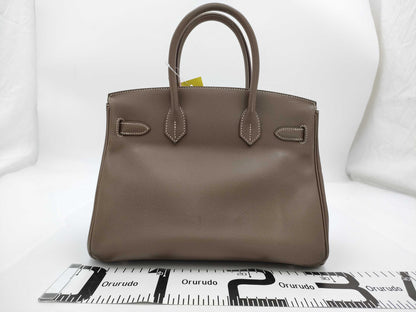 HERMES Birkin 30 Etoupe Epson Silver Hardware □Q Stamp Handbag