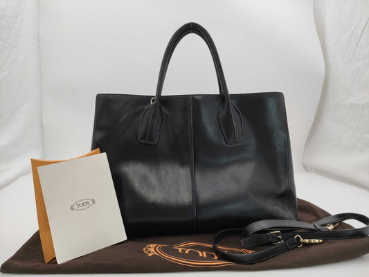 TOD'S Leather / 2-Way Bag / with ST / Black / Condition Considered Tote Bag