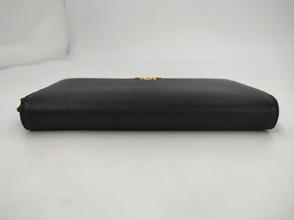 PRADA Saffiano Logo Long Wallet Black Wallet
