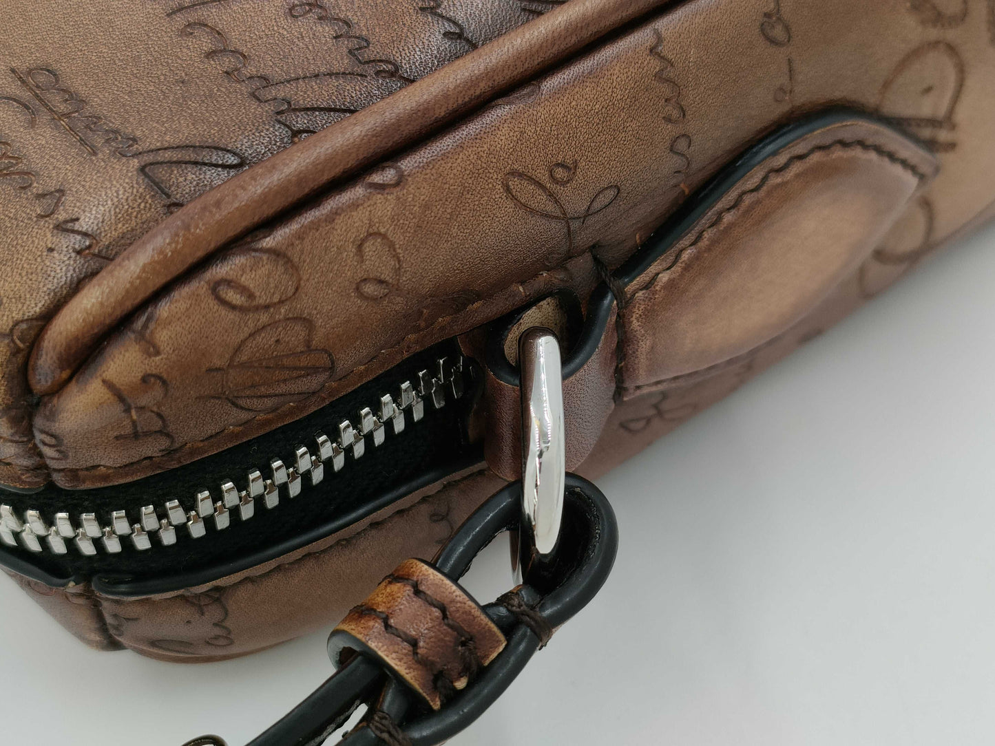 Berluti Rosewood Scritto Leather Pouch Bag