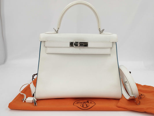 HERMES Kelly 28 Epson White SV Stamp □I Stamp Bag