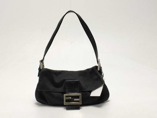 FENDI Mamma Nylon Black with Silver Hardware Shoulder Bag
