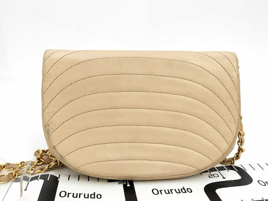 CHANEL Lambskin @Single Chain Shoulder Bag Brown