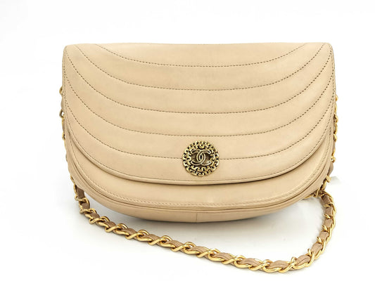 CHANEL Lambskin @Single Chain Shoulder Bag Brown