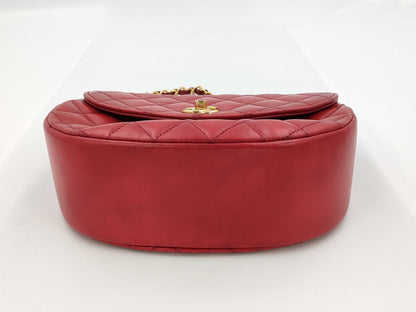 CHANEL Half Moon Matelasse Lambskin Chain Shoulder Bag in Red