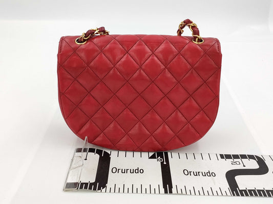 CHANEL Half Moon Matelasse Lambskin Chain Shoulder Bag in Red