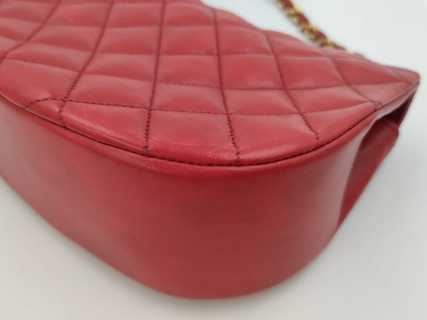 CHANEL Half Moon Matelasse Lambskin Chain Shoulder Bag in Red