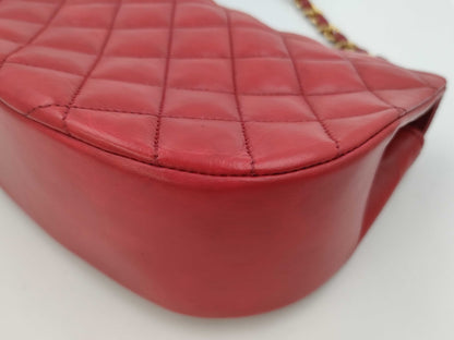 CHANEL Half Moon Matelasse Lambskin Chain Shoulder Bag in Red