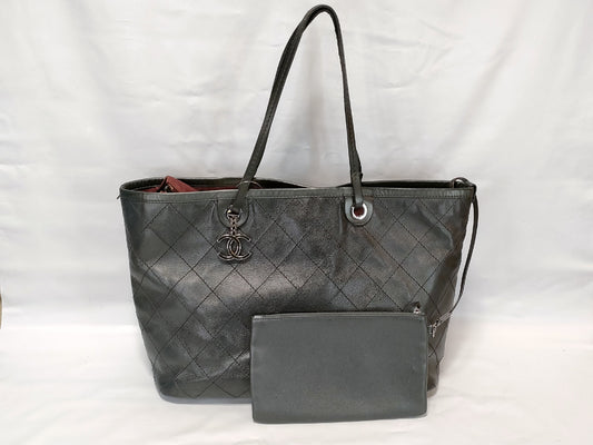 CHANEL Wild Stitch On the Road Tote Bag with Silver Hardware and Pouch