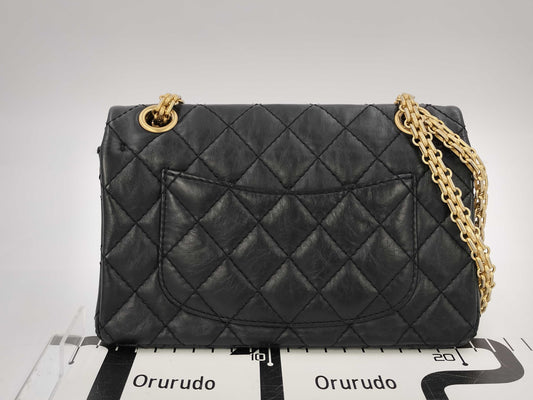 CHANEL Lambskin 2.55 Icon Double Flap Casino Charm Calfskin Black Shoulder Bag