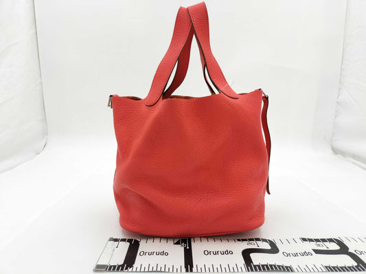 HERMES Picotin Lock MM Taurillon Clemence Leather Handbag with P Stamp, Pink