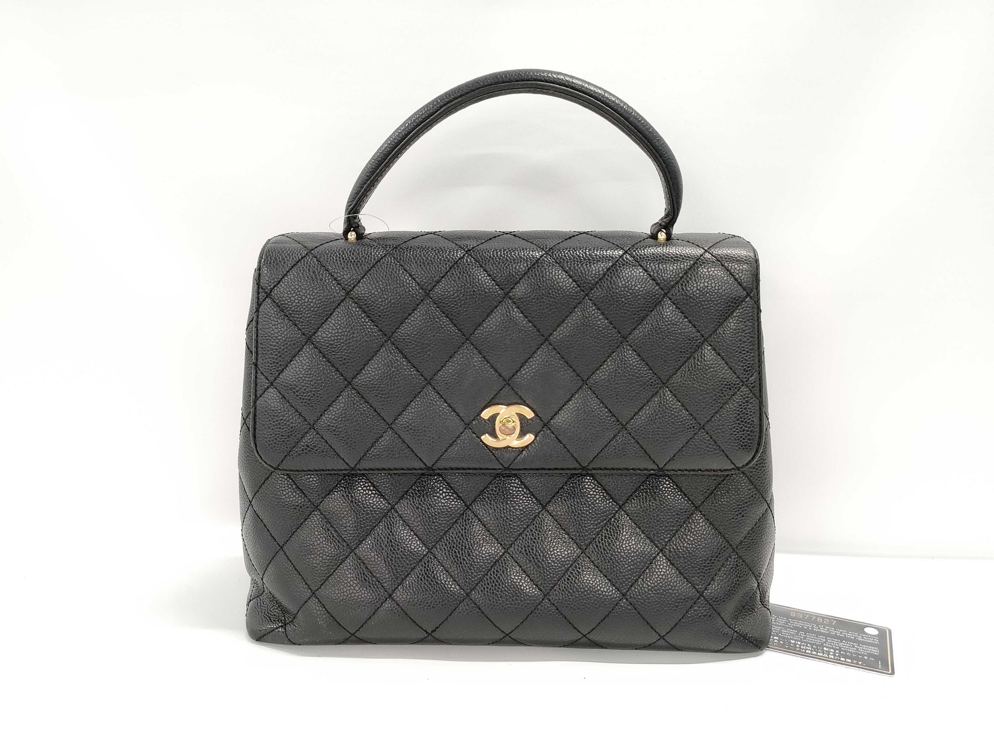 CHANEL Caviar Skin Top Handle Handbag Black Handbag