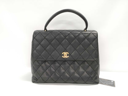 CHANEL Caviar Skin Top Handle Handbag Black Handbag