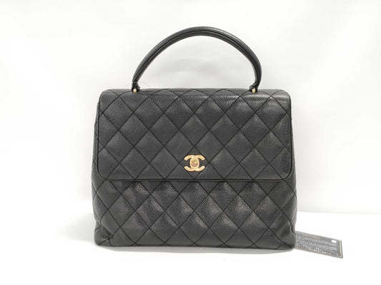 CHANEL Caviar Skin Top Handle Handbag Black Handbag