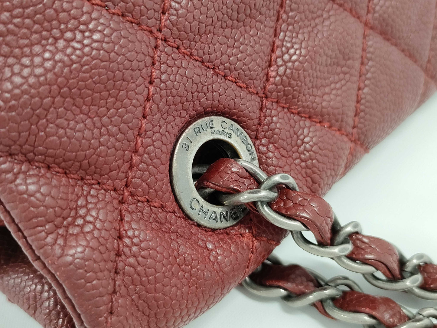 CHANEL Caviar Skin Matelasse Soft Caviar Easy Flap Bordeaux Shoulder Bag