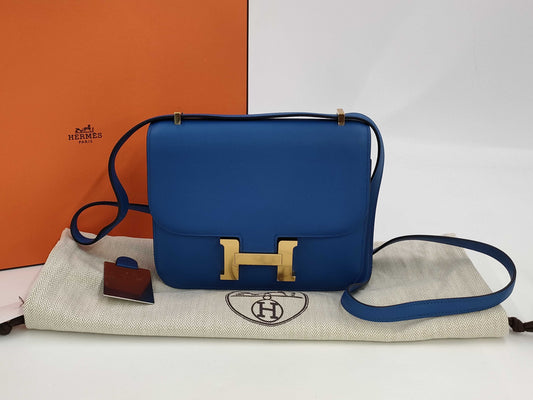 HERMES Constance 18 Blue Ponche Shoulder Bag with Gold Hardware and B Seal
