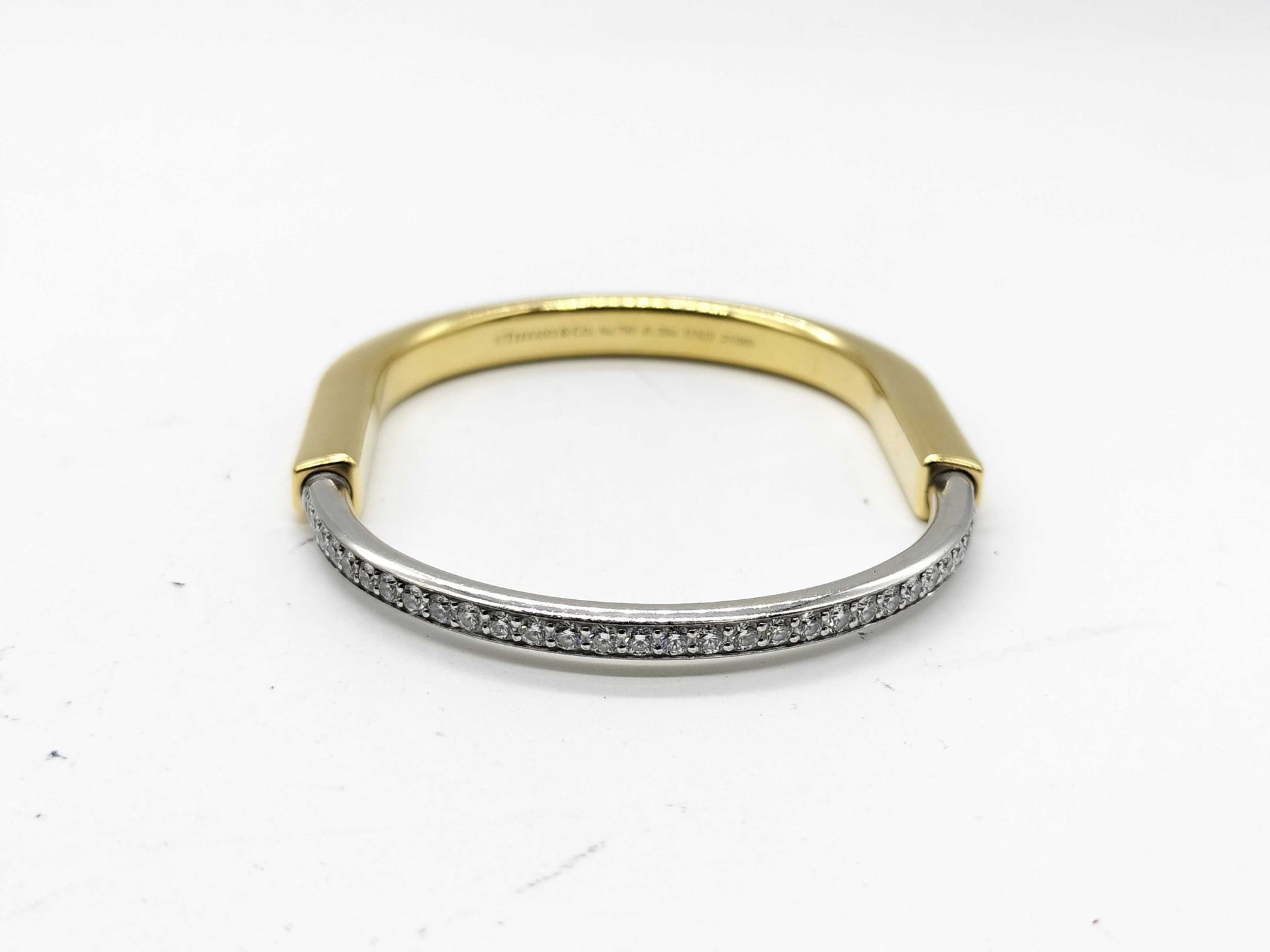 Tiffany & Co. Lock d1.20ct YG/WG Au750 32.9g Bracelet Bangle 
