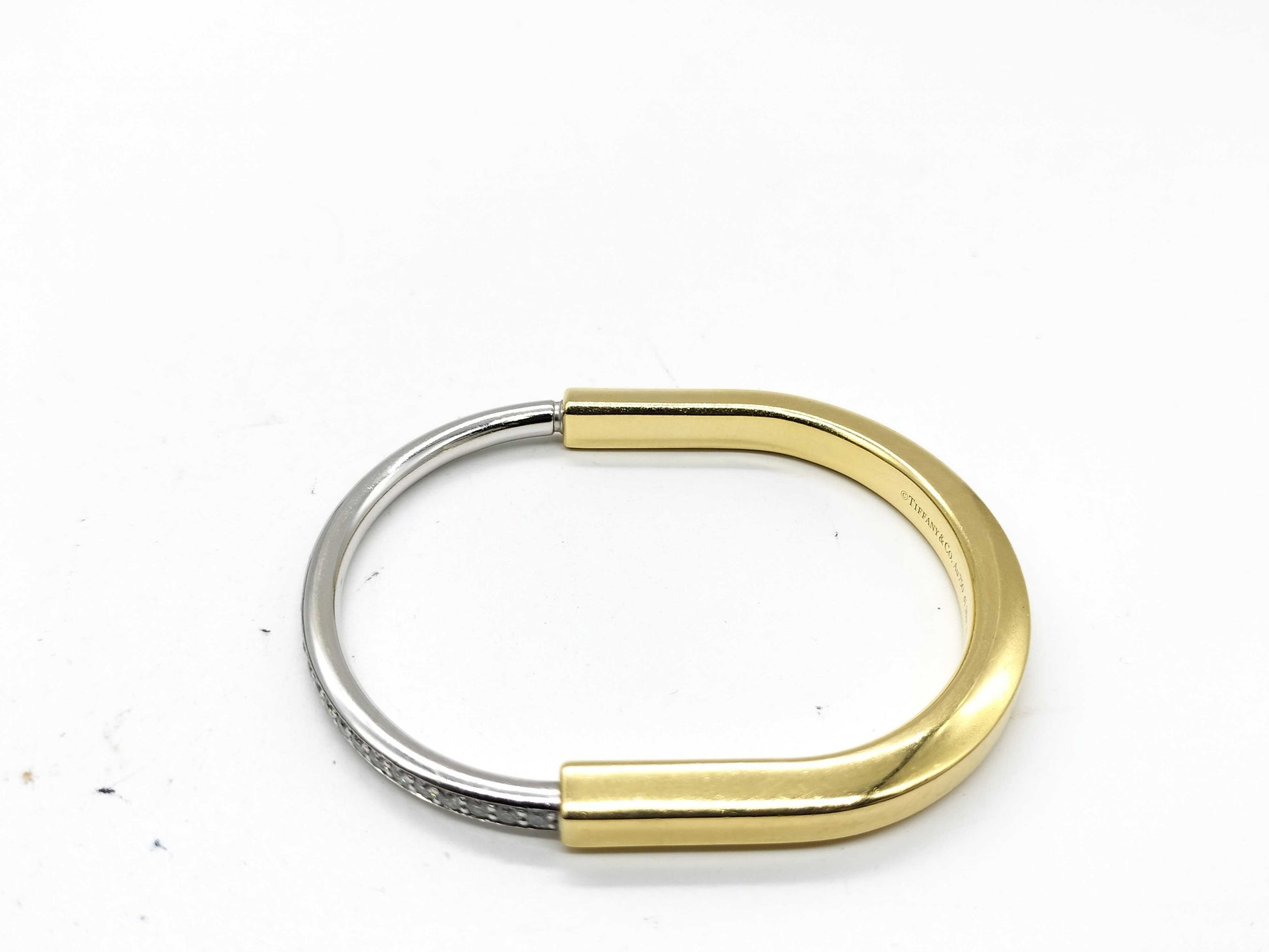Tiffany & Co. Lock d1.20ct YG/WG Au750 32.9g Bracelet Bangle 