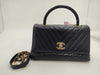 CHANEL Calfskin Navy V-Stitch Hand Shoulder 2-Way Chain Handbag