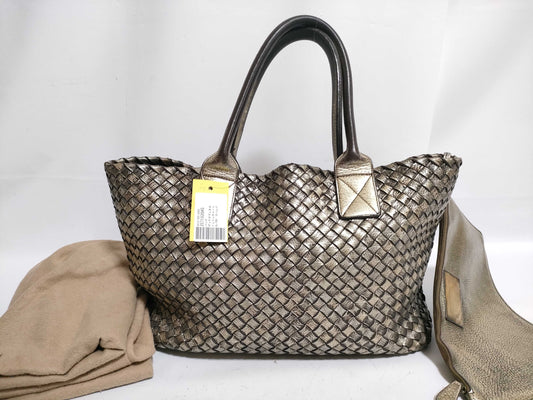 (10460_0286) BOTTEGA VENETA Intrecciato CavaMM Gold Handbag