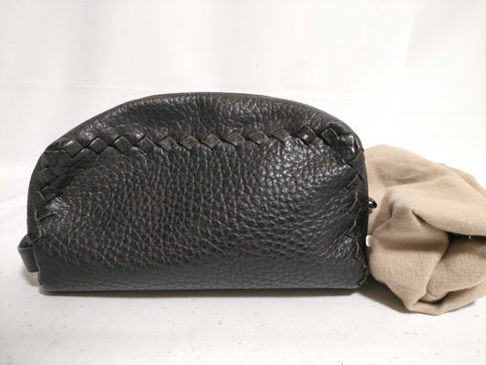 (10460_0279) BOTTEGA VENETA Intrecciato Leather Second Bag Black Second Bag