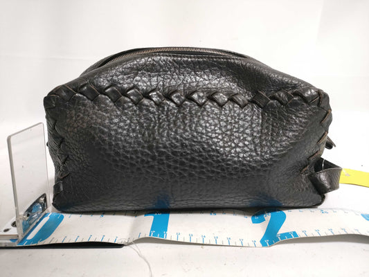 (10460_0279) BOTTEGA VENETA Intrecciato Leather Second Bag Black Second Bag