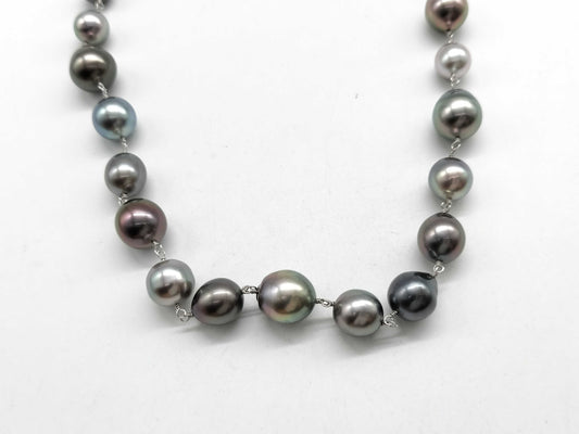 Black South Sea Pearl Necklace, Diameter: Approx. 7.8mm-10.4mm, 14K White Gold, 34.8g 
