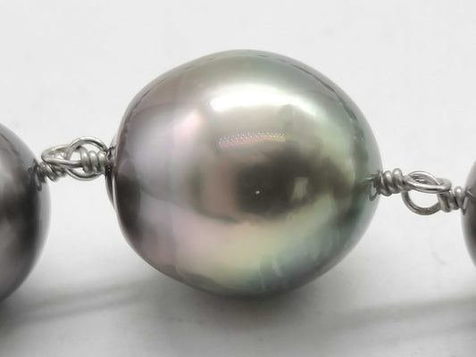 Black South Sea Pearl Necklace, Diameter: Approx. 7.8mm-10.4mm, 14K White Gold, 34.8g 