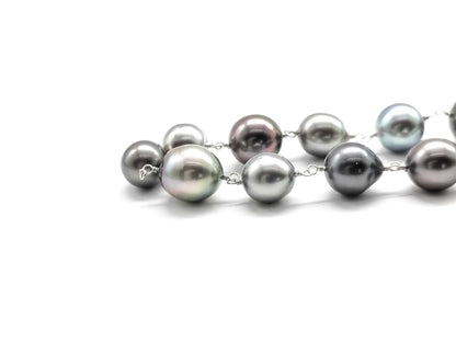 Black South Sea Pearl Necklace, Diameter: Approx. 7.8mm-10.4mm, 14K White Gold, 34.8g 