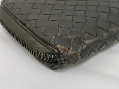 BOTTEGA VENETA Long Wallet, Round Zip, Khaki