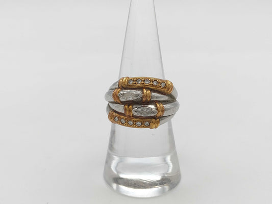 D0.31ct/0.16ct Pt900/K18 15.5g Ring 