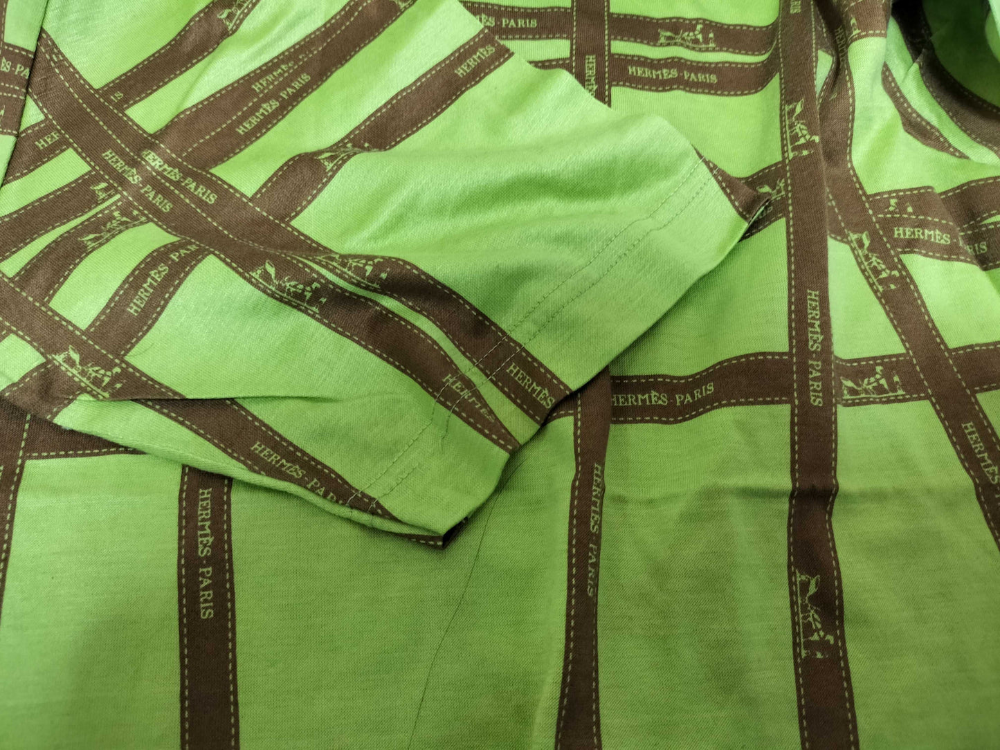 HERMES Bordic Ribbon Green/Brown T-shirt