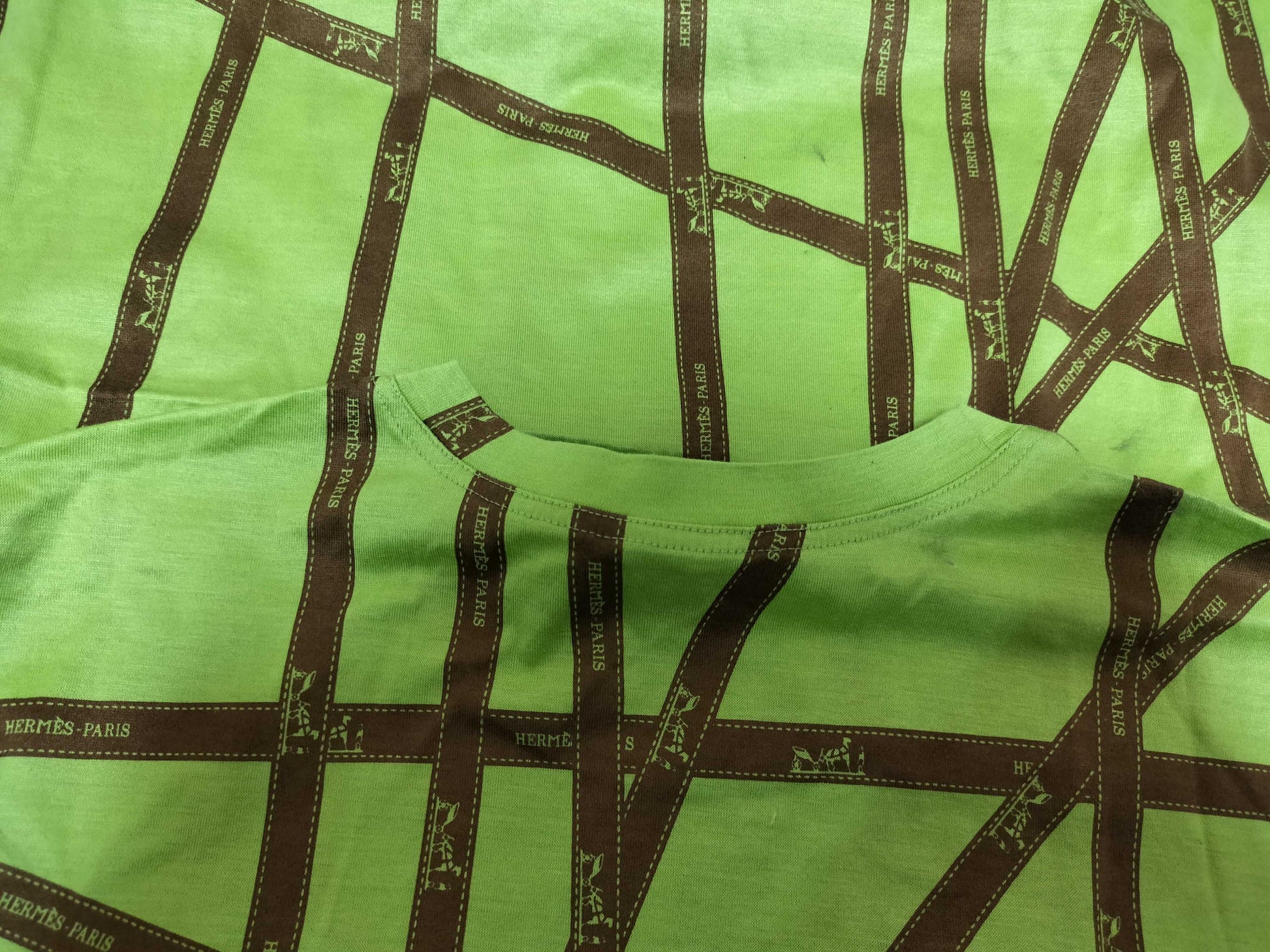 HERMES Bordic Ribbon Green/Brown T-shirt