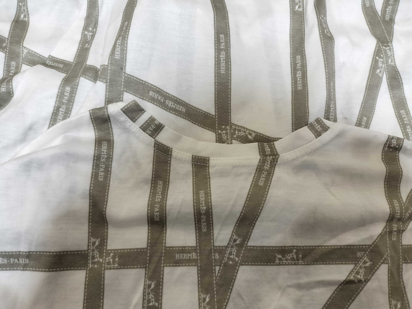 HERMES Bordic Ribbon White/Gray T-shirt