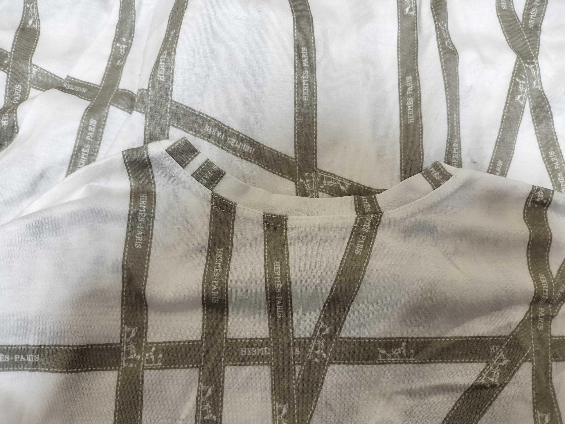 HERMES Bordic Ribbon White/Gray T-shirt