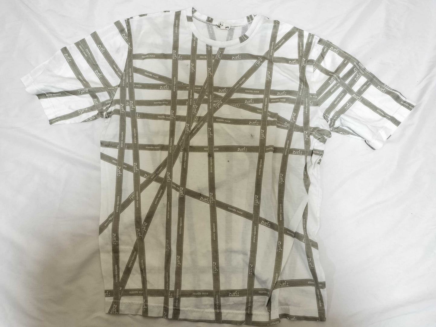 HERMES Bordic Ribbon White/Gray T-shirt