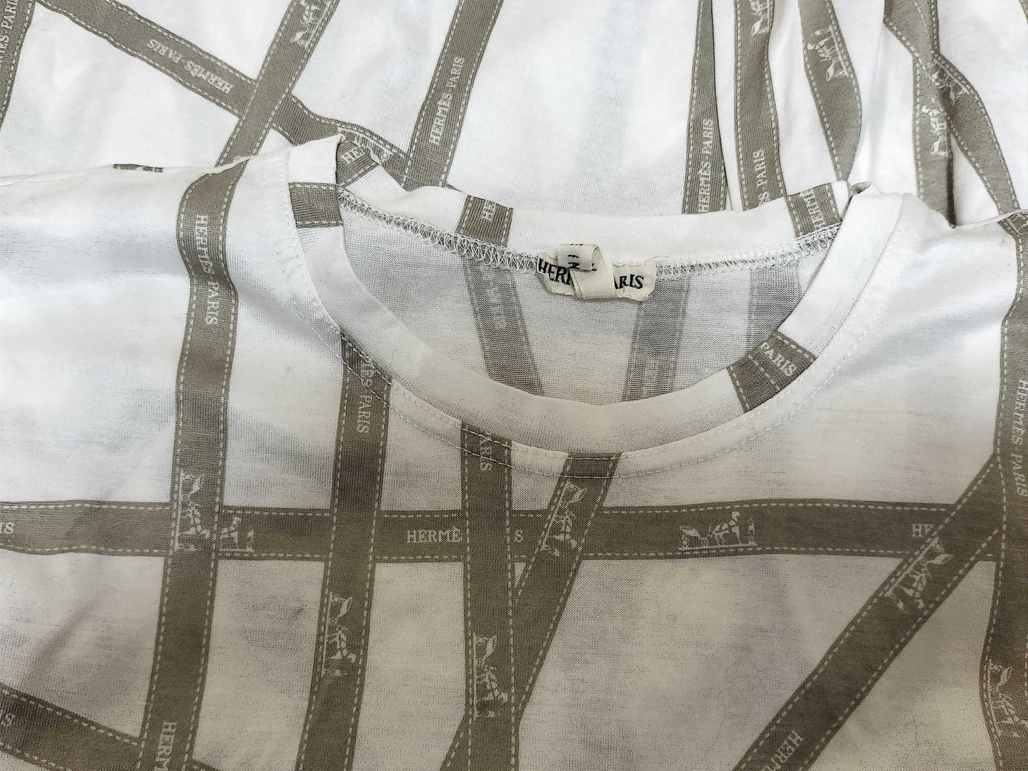 HERMES Bordic Ribbon White/Gray T-shirt