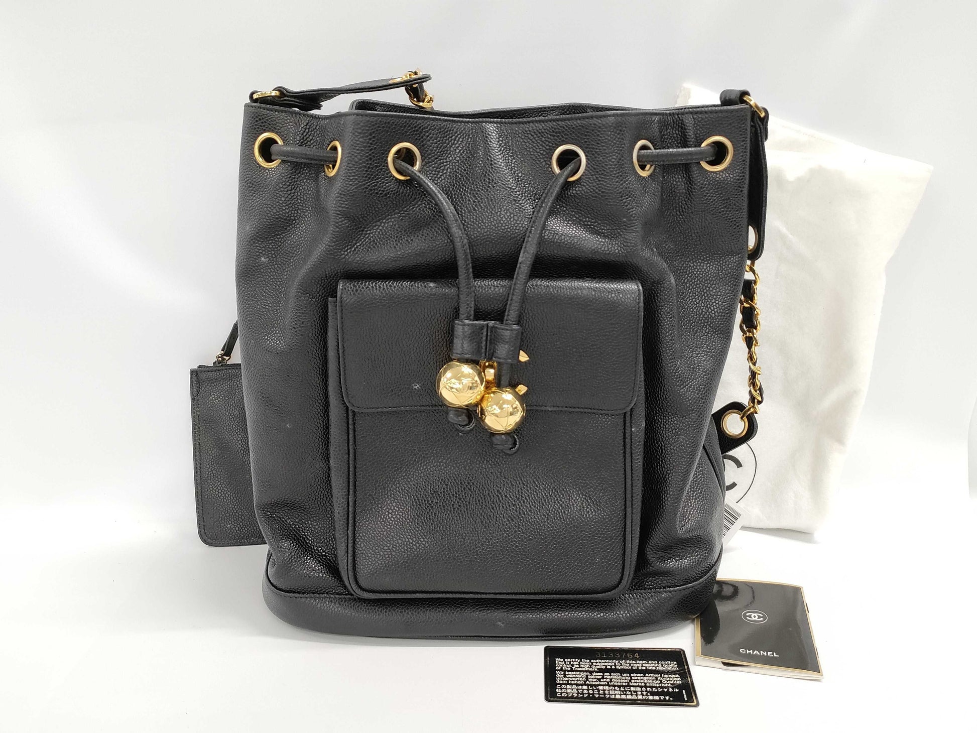 CHANEL Caviar Skin Drawstring Shoulder Bag with Turnlock