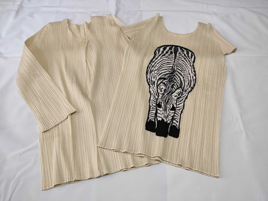 PLEATS PLEASE Zebra Ensemble in Beige Other Apparel