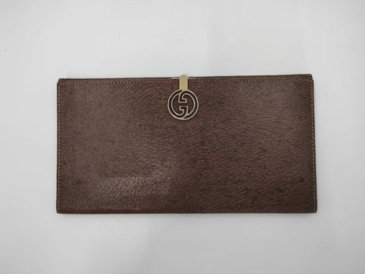 (10463_0057) GUCCI Old Leather Long Wallet Brown Wallet