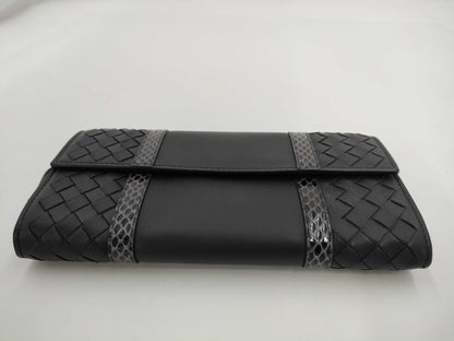 (10461_0267)▼BOTTEGA VENETA Intrecciato Flap Leather x Python Long Wallet Wallet