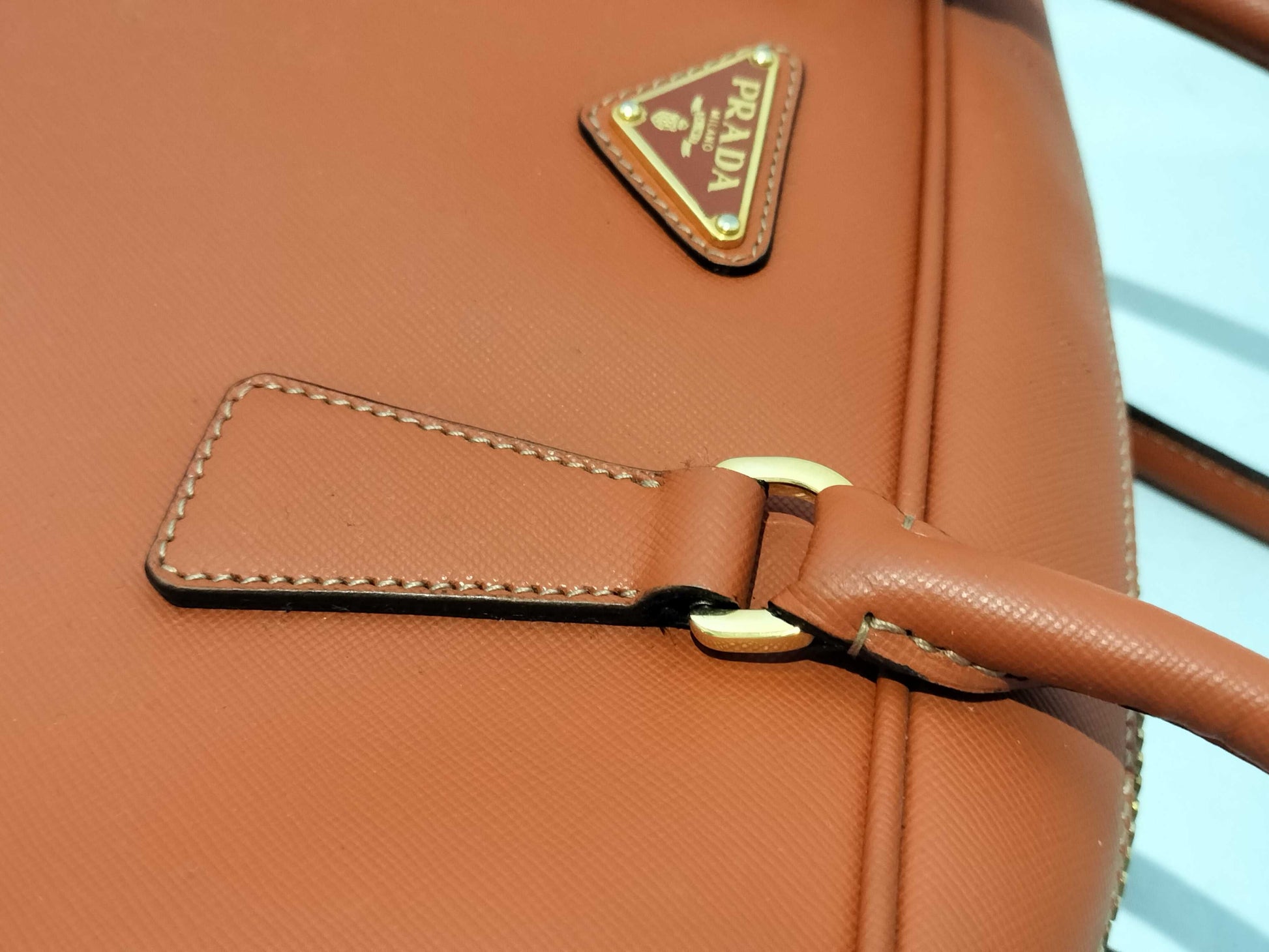 PRADA Galleria/Tote/Orange/Cadena Key/Galleria Shoulder Bag