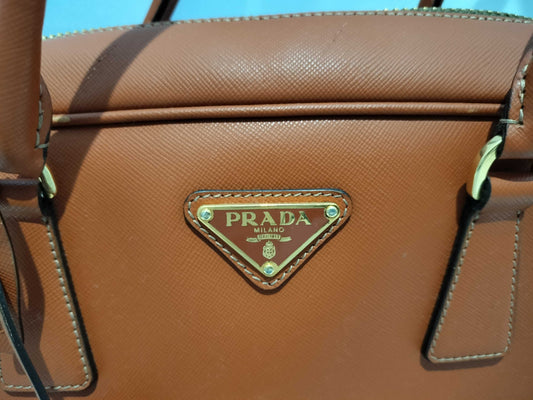 PRADA Galleria/Tote/Orange/Cadena Key/Galleria Shoulder Bag