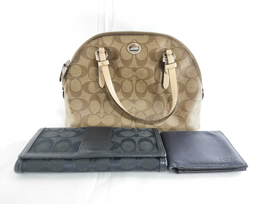 COACH Signature 2-way Shoulder Bag, Long Wallet, Leather Folding Wallet, Shoulder Bag
